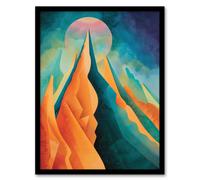 Sci-Fi Mountain Summit by Moon Painting Galaxy Framed Art Print Artery8 Blue A4