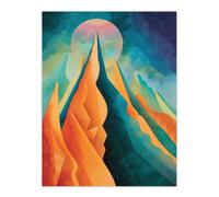 Sci-Fi Mountain Summit by Moon Painting Galaxy Wall Art Print Artery8 Blue W24 inch x H32 inch