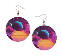Sci Fi Planet Print Trendy Dangle Earrings For Women Lightweight And Silver-Plated Ear Hooks