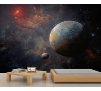 Sci-Fi Planets Wallpaper Cosmic Planet Wall Sticker Fantasy Space Mural Large Planet Moon Nebula Mural for Bedroom Decor Wallpaper Not Peel and Stick 100 x 70 cm