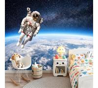 Sci Fi Printed wallpaper 250 x 175 cm Blue | Astronaut Earth Stars Durable and Tear-resistant Non-woven Wall Mural suitable for living rooms bedrooms and offices
