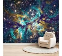 Sci Fi Printed wallpaper 250 x 175 cm Colorful | Nebula Stars Flowing Stardust Durable and Tear-resistant Non-woven Wall Mural suitable for living rooms bedrooms and offices