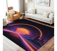 Sci-Fi Rug Living Room 200x300 cm, Extra Large Rug, Low Pile Rugs Non Slip, Machine Washable, Alien City Neon Orange Area Rugs for Living Room, Home Decor Floor Carpets, FD6123