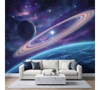 Sci-fi Space Photo Mural Wallpaper 500W x 280H cm, Durable Modern Fantasy Galaxy Landscape Star Planet Wall Art for Living Room Office Nursery - Tear-Resistant Blue Wallpaper Wall Poster Decor