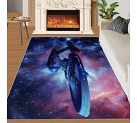 Sci-Fi Spaceship Rug 120x170 Area Rugs, Outer Space Non Slip Rugs Living Room, Universe Planets Washable Area Rugs, Galaxy Purple Stain Resistant Carpet for Home Office