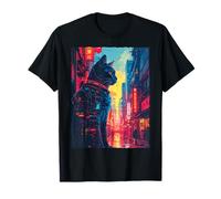 Sci-Fi Tokyo Cyborg Black Cat Synthwave Anime Aesthetic T-Shirt