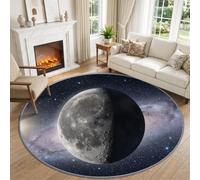 Sci-Fi Universe Round Rug 200cm for Living, Midnight Black Circle Carpet | Washable Epic Art Starry Sky Moon Crater Round Carpet for Bedroom Bedside, Short Pile Anti-Slip Area Rug, Stain Resistant