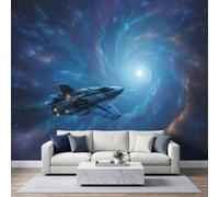Sci-Fi Universe Starry Sky Spaceship Wallpaper - Anime Art 3D Effect Wall Mural 300 x 210 cm, Non-Woven Photo Wallpaper Mural for Bedroom, Living Room, Hallway, Home Decor