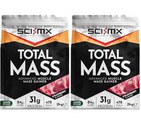 SCI-MX Total Mass - Advanced Muscle Mass Gainer Protein Powder - Muscle Growth & Weight Gain - Strawberry • 31g Protein + 478 Calories per Serving • 2kg (Pack of 2)