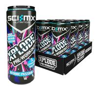 SCI-MX X-PLODE Pre-Workout Energy Drink - Sour Watermelon Flavour - 330ml x 12 - 200mg Natural Caffeine, 3000mg Citrulline Malate, Vitamin B3, B6 + B12 - 24kcal/serving - Suitable for Vegans