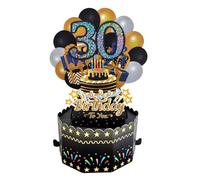 scicent 30th Birthday Cards Black Gold Design Wonderful 30th Milestone Birthday Card Age 30 Birthday Cake and Candles with Balloon Pop Up Card - Eco Friendly - 22710