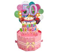 scicent 50th Birthday Cards for Women Female Age 50 Milestone Funny Birthday Card Pink 3D PopUP Birthday Card with Envelopes and Note Eco-Friendly & Recyclable - age50-01