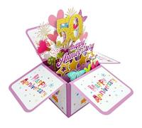 scicent 50th Wedding Anniversary Cards 50 Years Happy 50th Anniversary Pop-Up Greeting Card Pink 3D Pop Up Cards for Wife - 22117