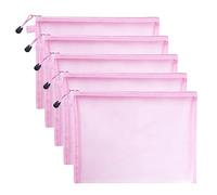 scicent 5PCS A6 Plastic Wallets with Zip File Folder Bags Mesh Zipper Pouch Document Holder for Office Home School Travel Pink-A6