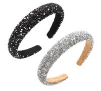 scicent Alice Bands Adult Women 2 Pieces Wide Hairband Pearls Embellished Headbands Shiny Non-Slip Beaded Hair Bands Fashion Hair Accessories for Girls - 26405