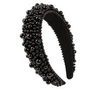 scicent Black Headband Faux Pearl Head Bands Wide Thick Hairbands Beaded Elegant Hair Hoop Styling Accessories for Women Girls 16801