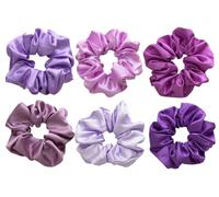 scicent Hair Scrunchies for Women 6 Pieces Fashion Hair Bobbles Shaggy Fuzzy Hair Ties Plain Satin Soft Ponytail Holders for Girls Purple Set Elastic Hairbands TZ520