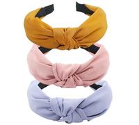 scicent Head Band 3 Pieces Twisted Knotted Hairbands Women Fabric Hair Hoop Cross Alice Band Hair Accessories (Yellow+Blue+Pink) 220