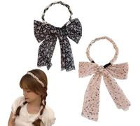 scicent Head Bands Adult Women 2 Pieces Print Floral Headband Long Braid Hairbands with Bow Sweet Boho Hair Band Wedding Fairy Accessories Headpiece Bridal - 23430