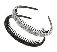 scicent Headband 2 Pieces Teeth Comb Head Bands Non-slip Hair Hoops Rhinestone Covered Hair Bands for Women Girls (Black+silver), 09