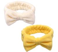 scicent Make Up Headband 2 Pieces Bowknot Hair Bands Makeup Bow Hair Wrap Towel Coral Fleece Cosmetic Hairband Sports Bath Shower Headbands for Women Girls (Beige+Yellow) - 13022