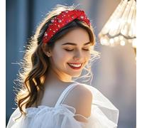 scicent Pearl Knotted Headband Rhinestone Crystal Hair Bands for Women Jeweled Hairband Fashion Elegant Wide Head Band Orange Red 16921