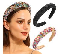 scicent Wide Headbands for Women's Hair 2 Pieces Rhinestone Hairband Sequin Embellished Head Hand Fashion Non-slip Hair Bands Padded Headband 26414