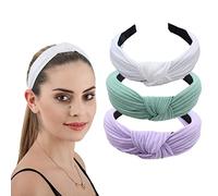 scicent Women's Headbands Boho Hair Band Vintage Elastic Solid Head Wrap Stretchy Hairband Twisted Cute Hair Accessories (White,Purple,Green), Pack Of 3, 1 count - 1804