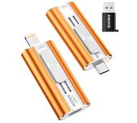 SCICNCE 64GB Dual Interface Flash Drive for Phone Storage Photos Videos, Portable Backup Memory Stick, No App Required, Compatible with iPhone 17/16/15/14/13/12/11, iPad, Android & PC (Orange)