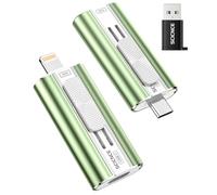 SCICNCE 64GB Dual Interface Flash Drive for Phone Storage Photos Videos, Portable Backup Memory Stick, No App Required, Compatible with iPhone 17/16/15/14/13/12/11, iPad, Android & PC (Green)