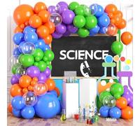Science Balloon Arch Kit, 122Pcs Purple Dark Blue Green Orange Transparent Colorful Balloons for Boys Science Birthday Party Lab Scientist Lab Classroom Decorations