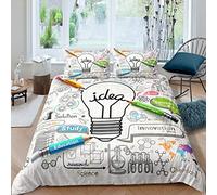 Science Bedding Set School Theme Comforter Cover Brainstorming Good Ideas Duvet Cover For Kids Boys Girls Study Innovation Education Knowledge Bedclothes Child Dorm Decor 3Pcs Double Size
