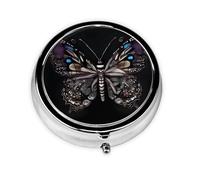 Science Butterfly Round Mini Pill Box: 3-Compartment Portable Metal Pill Organizer with Snap Closure, Ideal for Daily Travel Use