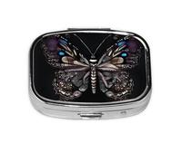 Science Butterfly Square Pill Box with Full Print Design - Portable Metal Travel Case for Vitamins & Medication, 2.2x1.6x0.7 Inch.