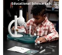 Science Can Microscope for Kids 1600X Magnification LED Student Microscope with 8 Prepared Slides, Educational Science Lab Toy Great Birthday Gifts,STEM Toys for Kids Ages 8-12