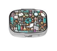 Science Chemistry Pattern,Meta Pill Box 2 Compartment Medicine Case,Portable Organizer,Rectangle Meta Portable Organizer Pill Box 13 Compartment Medicine Case