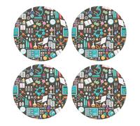 Science Chemistry Pattern,Round MDF Cork Coasters, Mugs Pad, Cups Mat Set of 4 Drinks Coasters