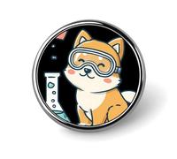 Science Chemistry Shiba Dog Round Pin Brooch Badge Button Stylish Aluminum Decorative for Clothes Backpacks Hats