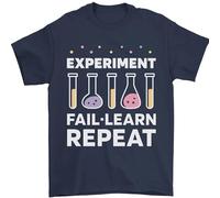 Science Experiment Fail Repeat Chemistry Geek Mens T-Shirt 100% Cotton Navy Blue L