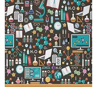 Science Fabric by The Yard, Chemical Biology Upholstery Fabric, Educational Experiment Decorative Fabric, DNA Indoor Outdoor Fabric, Book Globe DIY Art Teens Waterproof Fabric, Blue Green, 1 Yard
