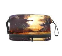 Science Fiction City at Sunset Double Layer Cosmetic Bag for Women and Girls, Travel Toiletry Bag Makeup Handy Pouch Organiser Bag with Brush Compartment