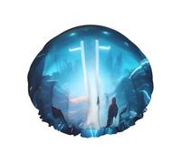 Science Fiction Future Printed shower cap, reusable, specially designed for women's long hair, double-layer structure, suitable for bathing.