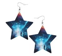 Science Fiction Future Prints Leather Star-Shaped Earrings Lightweight And Stylish Accessories For Parties Dances And Everyday Life.