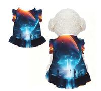 Science Fiction Future Ruffle Dog Dress Frilly Sleeveless Breathable Summer Party for Small Dogs Cats XS