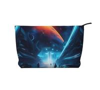 Science Fiction Future Zipper Closure Corduroy Makeup Bag Multifunctional Organizer 22x7x17cm for Travel Camping Vacation Fitness