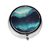 Science Fiction Mini Pill Box with Stars Round Can be Put in Wallet Bag Lightweight and Convenient 3 Compartments Portable Pill Box