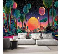 Science Fiction Planets Photo Wallpaper Starry Sky Plants 150x105 cm Modern Non-Woven Poster 3D Print Large Wall Mural Decoration for Living Room Bedroom Dining Room Wall Art H1424