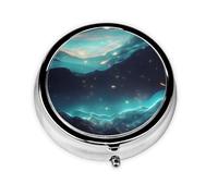 Science Fiction Stars A Round Mini Pillbox with Three Compartments for Storing Vitamins, Fish Oil, and Nutritional Supplements.