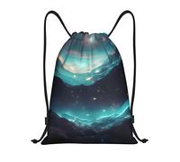 Science Fiction Stars Print Lightweight Drawstring Pouch - Waterproof Beach Pack/For Men/Women Gym Sports Travel, Black, M, Rucksack Backpacks