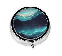 Science Fiction Stars Round Pill Box. Portable Daily Medication Organizer, Travel-Friendly Design.